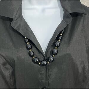 VTG Napier Necklace Chunky Black Beaded Gold Tone Spacers 28"